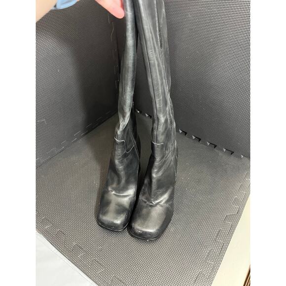 Free People Gogo Boots Black Leather Rave Festival Chunky Heel Knee High Size 10 - Picture 7 of 11